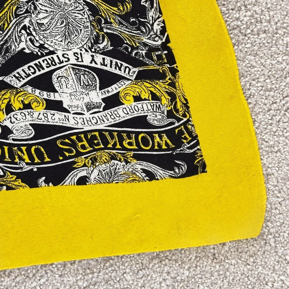 Gianfranco Ferre Scarf Womens O/S Black Yellow Square Satin Workers Union Print